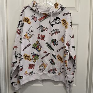 Cartoon Network Mashup All Over Print Cow Chicken Hoodie White Sweatshirt Sz XL